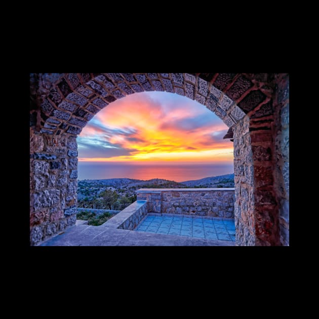 The sunset from the medieval mastic village of Avgonyma on the island of Chios, Greece by Constantinos Iliopoulos Photography