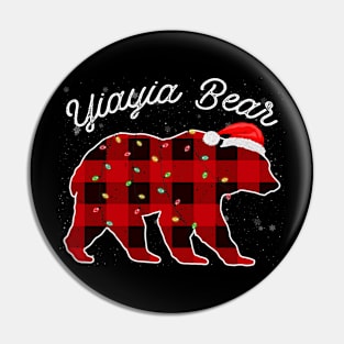 Yiayia Bear Santa Christmas Pajama Red Plaid Buffalo Family Funny Pin