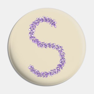 Lavender Letter S Hand Drawn in Watercolor and Ink Pin