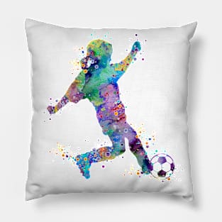 Little Girl Soccer Watercolor Pillow