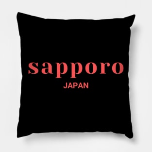 Sapporo Japan Simple Text Red Design Pillow