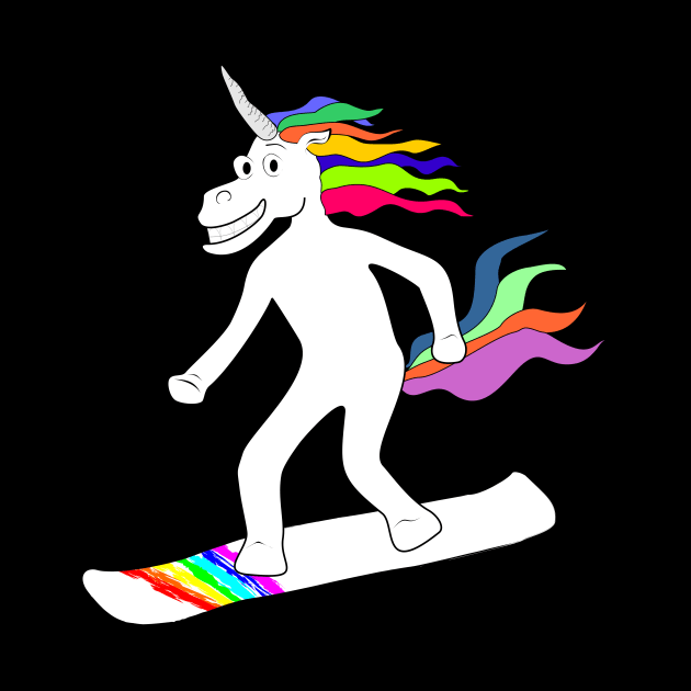 Snowboarding unicorn rainbow colored by FancyTeeDesigns