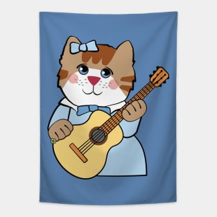 Musical Girl Cat Playing Guitar Tapestry