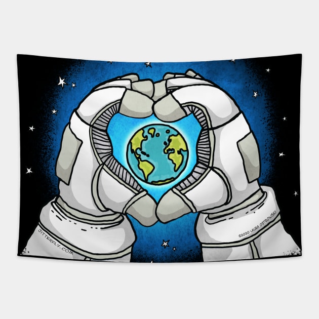 Astronaut Loves Earth Tapestry by Jitterfly