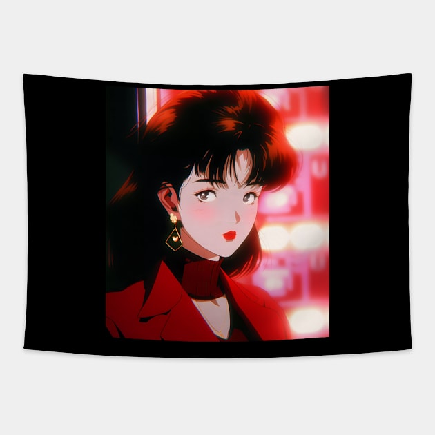Anime Girl - Red Lights - AI Tapestry by souloff