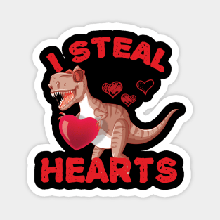 I Steal Hearts - Valentines Day Dinosaur - Boys Men Love T rex T-Shirt Magnet