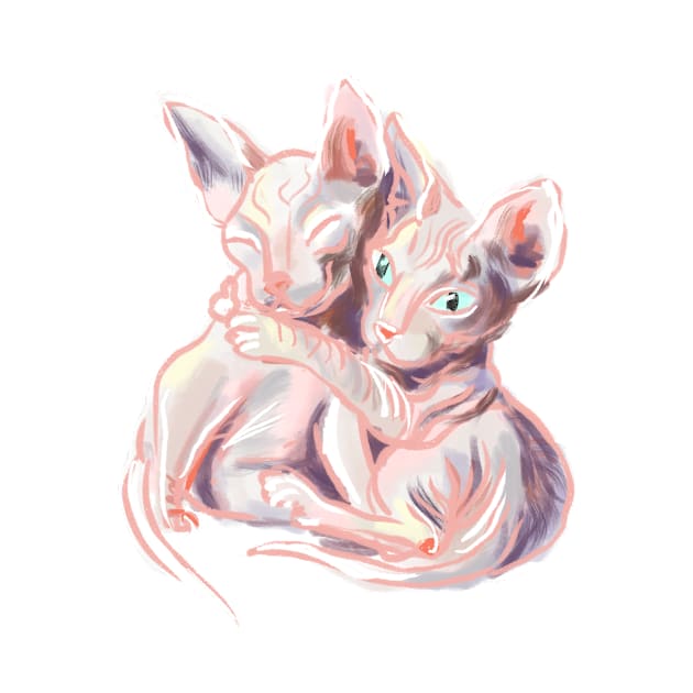Two sphynx cats, cat lover gift by Orangerinka