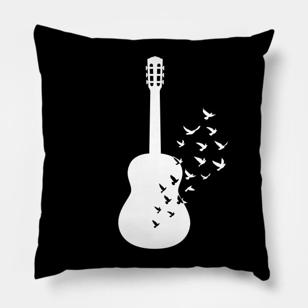 Classical Guitar Silhouette Turning Into Birds Pillow by nightsworthy