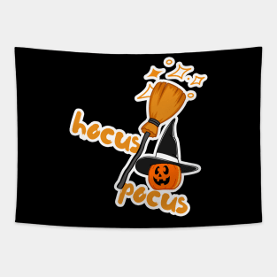 Halloween pumpkin with broom Tapestry