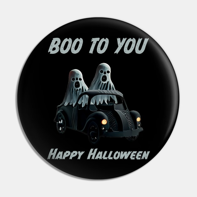 Boo to You 2 Ghosts in a Car for Halloween Parade Pin by FrogAndToadsWorkshop