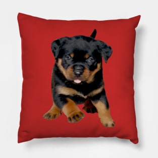 Cute Rottweiler Puppy Running With Tongue Out Pillow