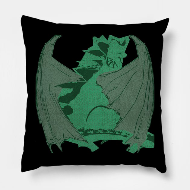 Hand-drawn Wood Dragon - The Shy Pillow by Eejee Art