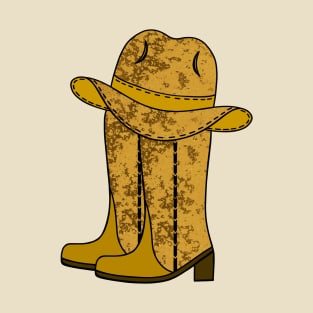 BROWN Cowboy Boots Cowboy Hat - Western Art T-Shirt