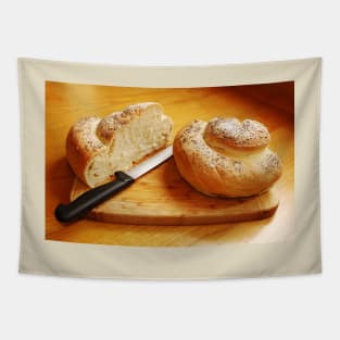 White Swirl Bread Loaf with Knife Tapestry