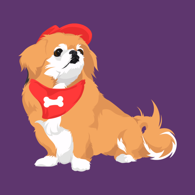 Cute Pekingese with Red Hat and Bone Bandana Dog T-Shirt for Dog Lovers by riin92