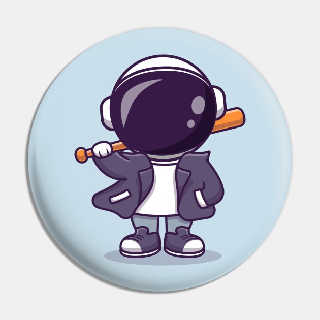 Cool Astronaut With Baseball Bat And Jacket Cartoon Pin by Catalyst Labs