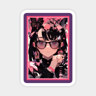 Aesthetic Anime Girl Pink Black | Quality Aesthetic Anime Design | Premium Chibi Manga Anime Art Magnet