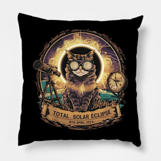 Cat Cosmic Shadow: 2024 Solar Eclipse Spectacle Pillow