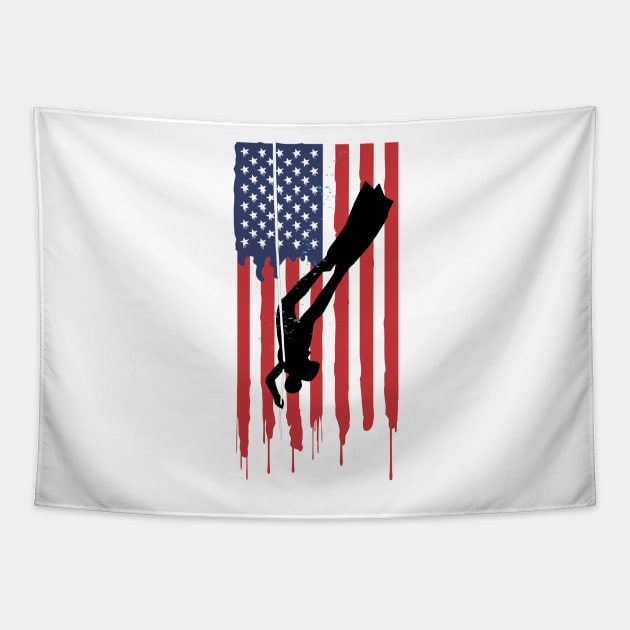 USA America flag with an apnea diver Tapestry by ro83land