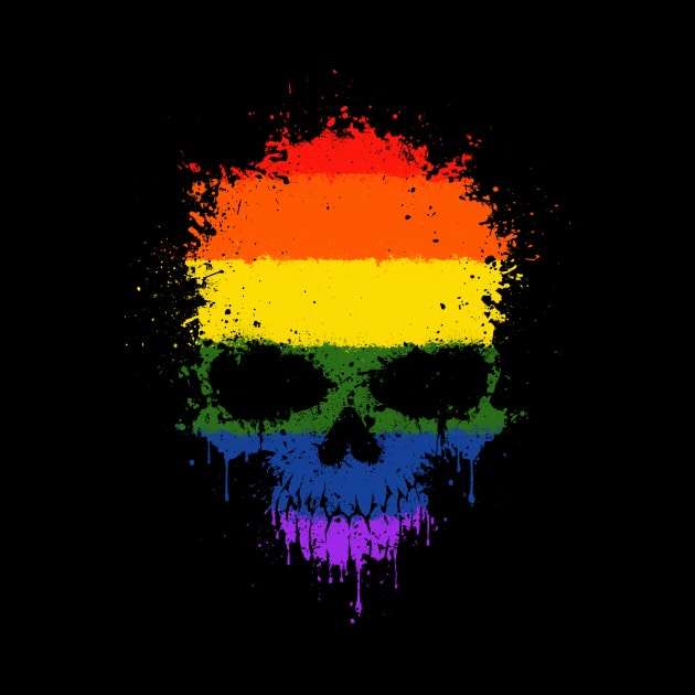 Chaotic Gay Pride Rainbow Flag Splatter Skull by jeffbartels