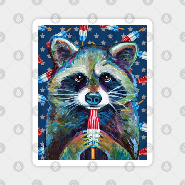 Raccoon with ROCKET POP by Robert Phelps Magnet by RobertPhelpsArt