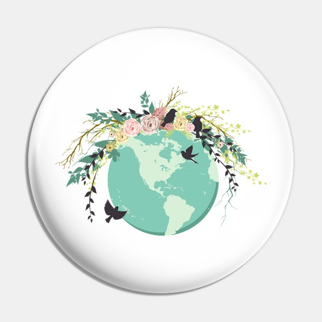 Earth Day Flower Globe Pin by SWON Design