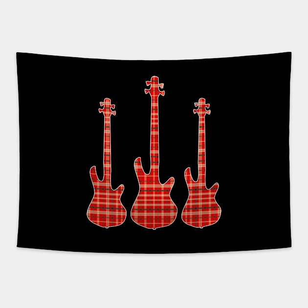 Red Black Plaid Matching Christmas Pattern Bass Player Tapestry by jodotodesign