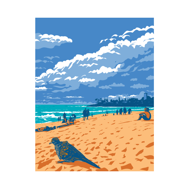 Waimea Bay Beach in Pupukea Marine Life Conservation District North Shore Oahu Hawaii USA WPA Art Deco Poster by retrovectors