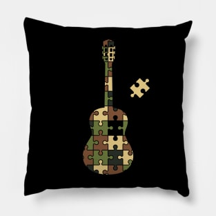 Camouflage Puzzle Classical Guitar Silhouette Pillow