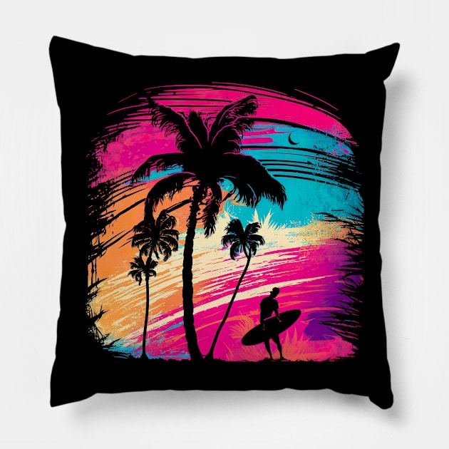 Surfing Tropicool Paradise Pillow by AI - Made Me Do It