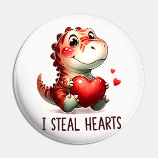 I Steal Hearts Trex Dino Valentine_s Day Boys Son Toddlers Pin