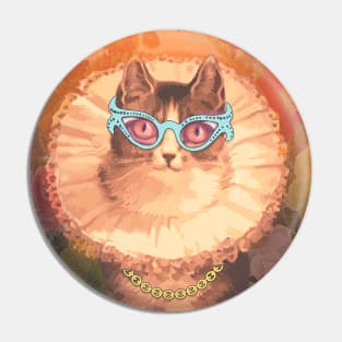 Cool Renaissance cat with glasses and gold chain Pin