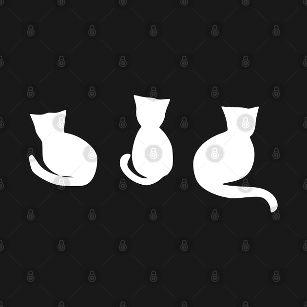 three cute cats silhouette (white on a black or dark background) by Nutmegfairy