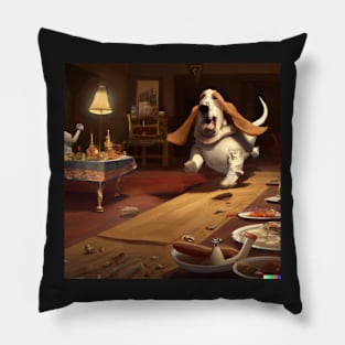 Hungry Basset Hound with Christmas feast Pillow