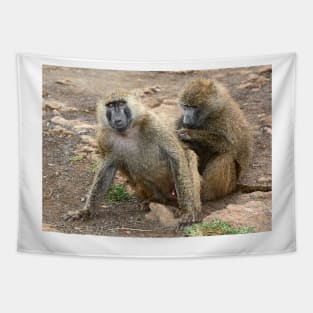 Olive Baboons Grooming Tapestry