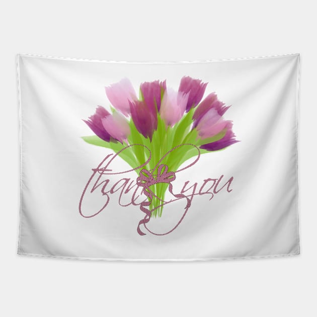 Bright Pink Tulips Thank You Tapestry by technotext