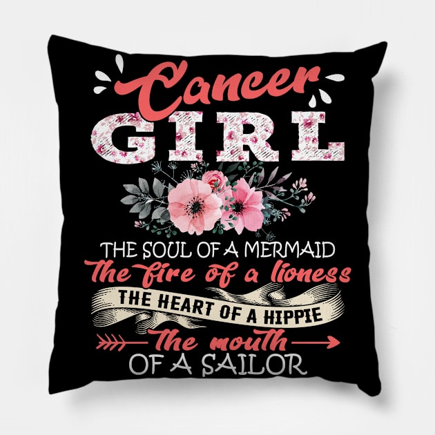 Cancer Girl The Soul Of A Mermaid Floral Yoga Cancer Girl Birthday Gift Pillow by Shops PR