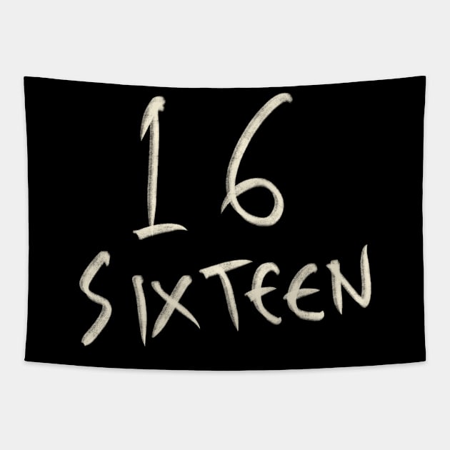 Hand Drawn Letter Number 16 Sixteen Tapestry by Saestu Mbathi