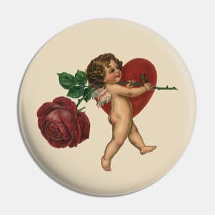 Vintage Valentine's Day Cupid with Rose and Heart Pin