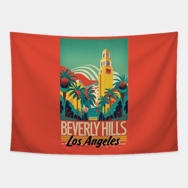 A Vintage Travel Art of Beverly Hills - Los Angeles - California - US Tapestry by goodoldvintage