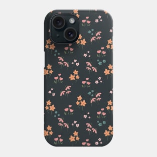 Scattered flowers field on black background Phone Case