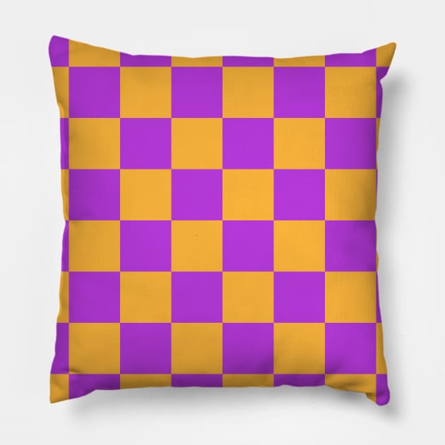 Checkerboard Square Seamless Pattern - Orange & Purple Pillow by DesignWood Atelier