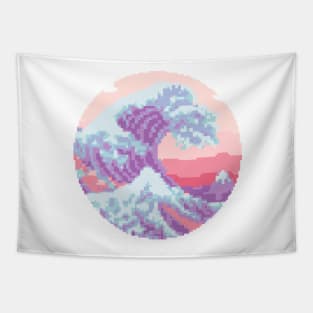 Great Wave Pixel Art Tapestry