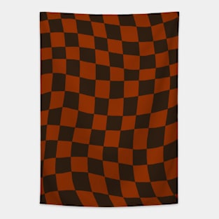 Brown and Orange Distorted Warped Checkerboard Pattern I Tapestry