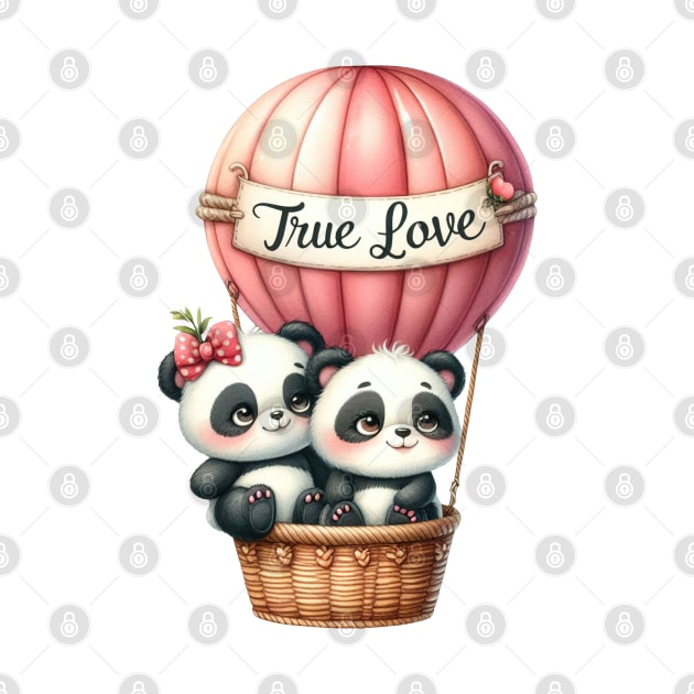 Valentine Panda Bear Couple On Hot Air Balloon by Chromatic Fusion Studio