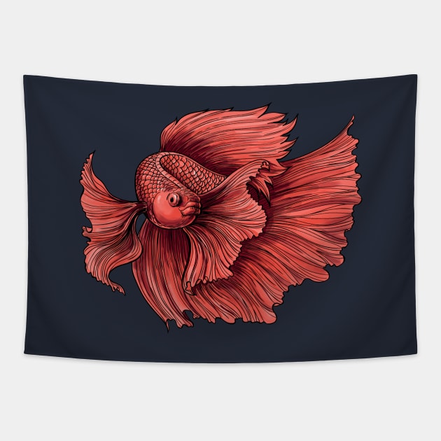 Coral Siamese fighting fish Tapestry by katerinamk