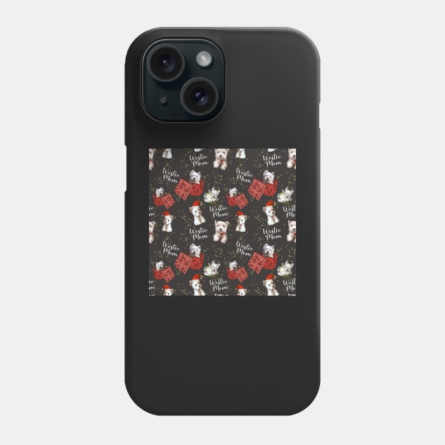 Christmas Westies black pattern Phone Case by ArtInPi