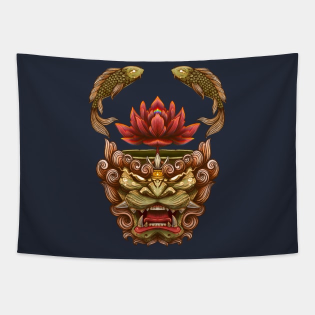 Komainu Japanese Dog Tapestry by MANASUKA