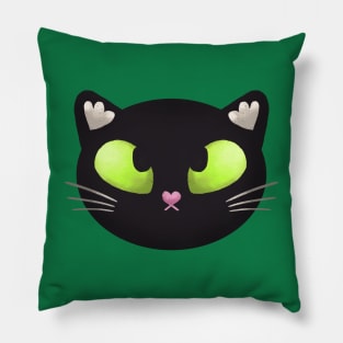 Funny Black Cat With Green Eyes Pillow