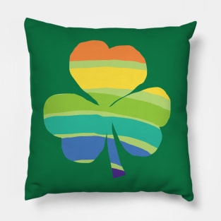 Rainbow Stripes Shamrock for St Patricks Day Pillow